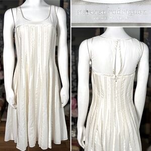 Narciso Rodriguez Cream Sleeveless Midi Cotton & Silk Satin Piping Dress, Sz 6